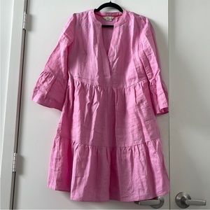 Boden Linen Pink tiered dress